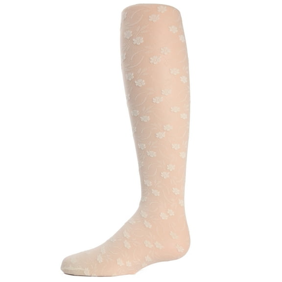 MeMoi Infant Sweet Blossoms Sheer Raised Floral Print Tights, 6-12, Winter White