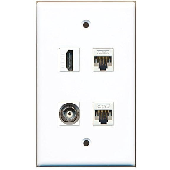RiteAV - 1 Port HDMI 1 Port BNC 2 Port Cat5e Ethernet White Wall Plate