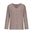 thumbnail image 5 of Chbgutlmr Womens Button down Shirts Cotton Linen Long Sleeve Shirt V Neck Casual Blouses Solid Color, 5 of 7