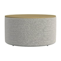 Mesy Storage Ottoman, 30 Inch Round Lift Tray Top, Light Gray Boucle