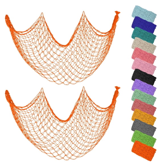 Pack de 2 redes de pesca decorativas ZUEXT de 200 x 100 cm, color naranja
