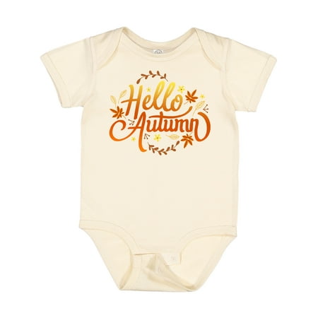 

Inktastic Fall Season Hello Autumn in Orange and Yellow with Leaves Gift Baby Boy or Baby Girl Bodysuit