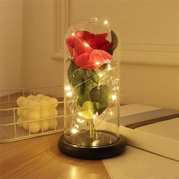 Light-Up Eternal Rose Dome - Preserved Real Touch Flower in Glass Dome with LED Illuminated Base, Elegant Home Decor & Gift for Her for Anniversary, Valentine's Day, Birthday