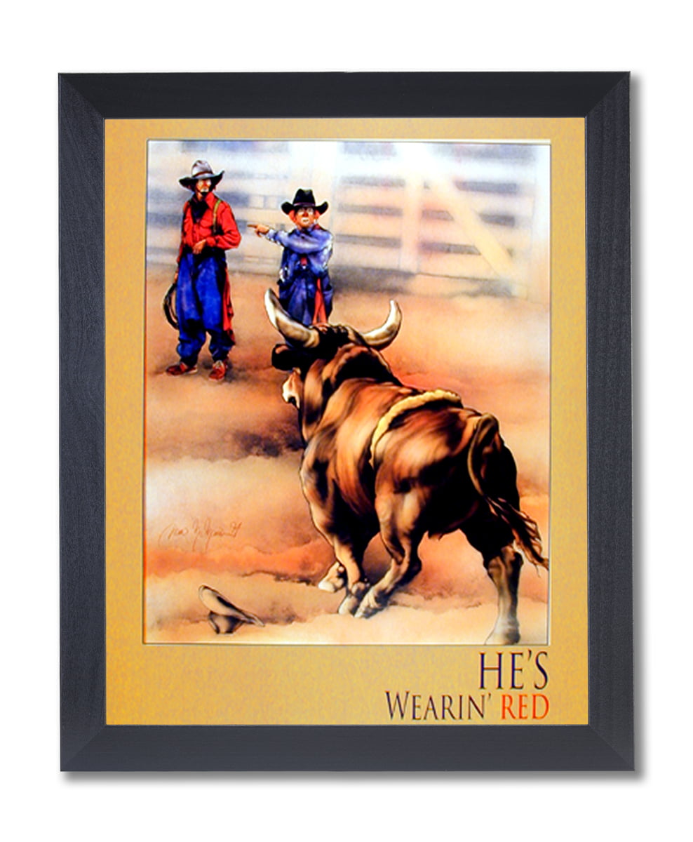 19x23 Western Rodeo Cowboy Bull Clown Wall Decor Black Framed Art Print Poster 