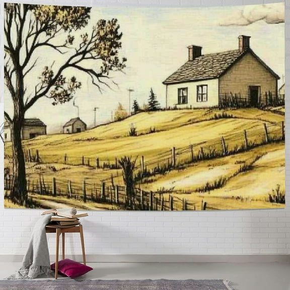 Autua  Countryside Tapestry Xlarge 70X92,Farmhouse Cabin Tapestries For Kids Boys Girls,Retro Western Country Tapestry Wall Hanging Rustic Road Wall Tapestry 40x30inch