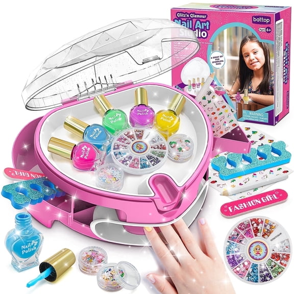 BATTOP Kids Nail Kit Toys for Girl 6-12-Year-Old Girls' Nail Polish Set, with All-in-One Organizer Kit - Dress-up Toy