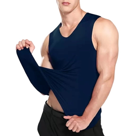 Ankishi Men's Undershirts Tank Top Traceless V Neck Ice Silk Slimming Body Shaper Muscle Vest Undershirts for Fitness