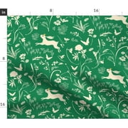 Bunny Emerald Rabbit Hare Floral Easter Spoonflower Fabric by the Yard