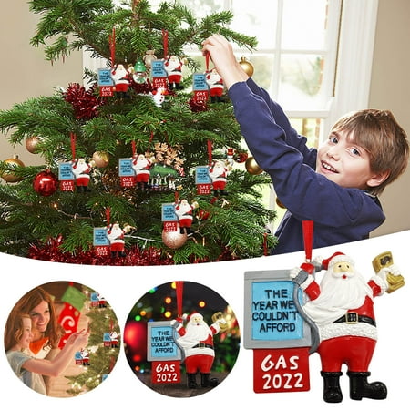 

2022 Gasoline Sign Resin Crafts Creative Santa Claus Refueling Christmas Tree Pendant Decoration Small Pendant Holiday Party Scene Decoration