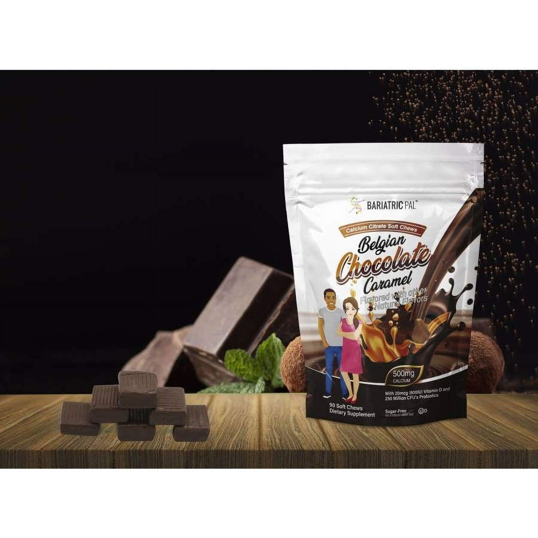BariatricPal Sugar-Free Calcium Citrate Soft Chews 500mg with Probiotics - Belgian Chocolate Caramel Size: 270ct