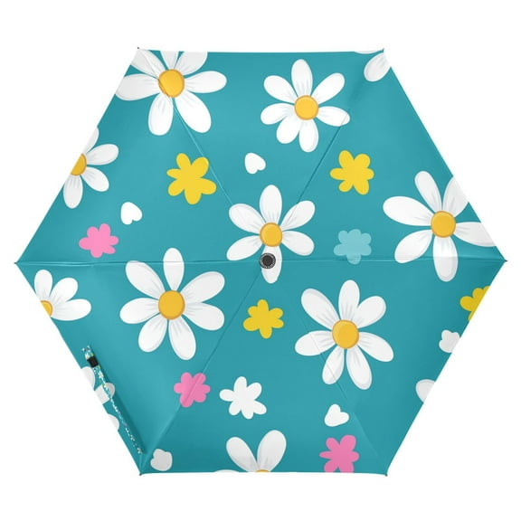 FORMRS Travel Umbrella Folding Auto Open Close Windproof Rain UV Protection, Small Daisy