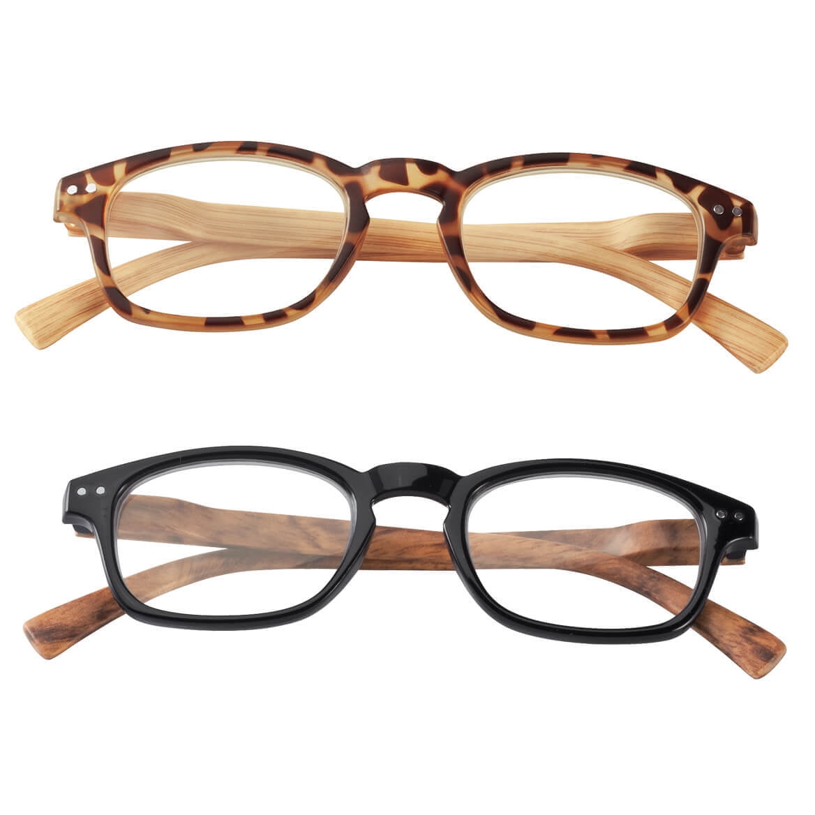 Reading Glasses with Wood Grain Bows, 2 Pair - Magnification 5.00X