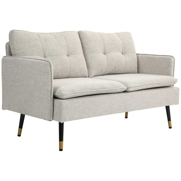 CoSoTower Modern 55" Loveseat, Fabric Love Seat Sofa with Button Tufted Back, Steel Legs for Bedroom, Living Room, Cream White