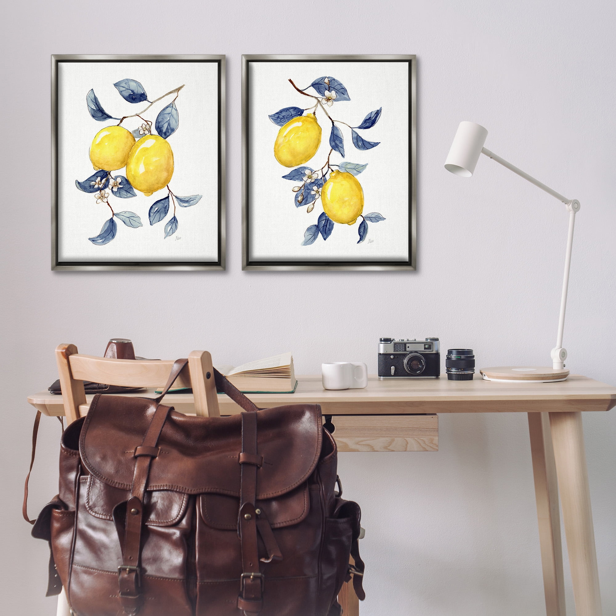 Stupell Industries Budding Lemon Blossoms Food & Beverage Painting Gray Floater Framed Canvas Art Print Wall Art, 25 x 31, Set of 2