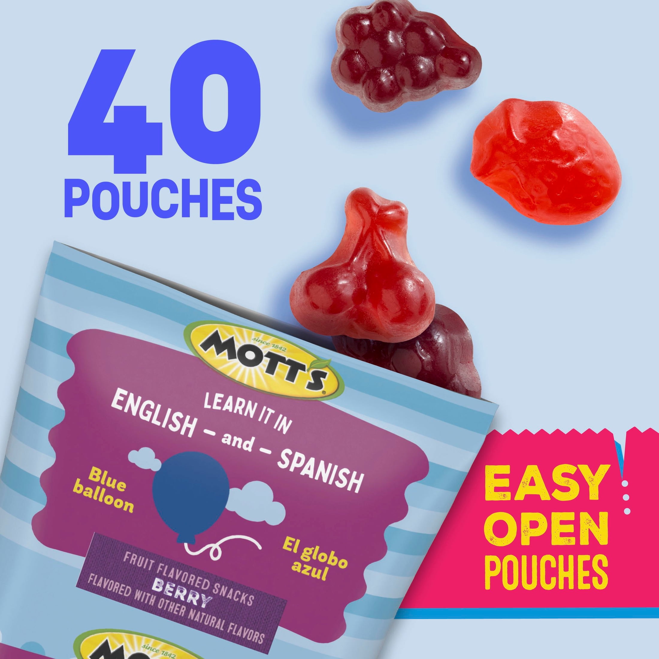 (4 pack) Mott's Berry Fruit Flavored Snacks, Valentine's Day, Family Pack, 40 Count, 32 oz