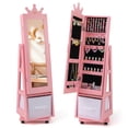 thumbnail image 2 of Costway Kids Jewelry Cabinet with Full-Length Mirror Foldable Drawer Anti-toppling System Pink, 2 of 10