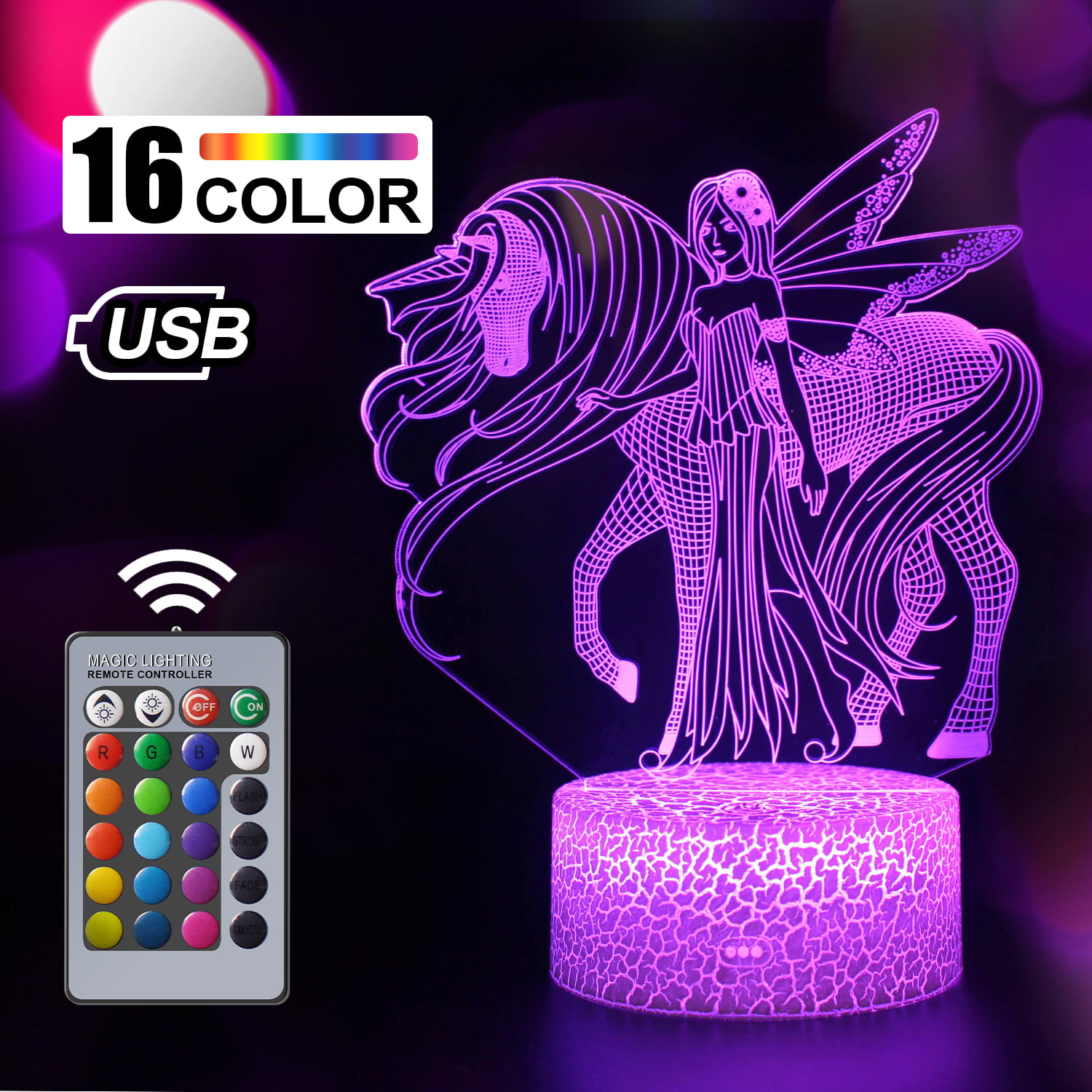 Butterfly INSONJOHY Kids Night Lights Bedside Lamp 7 Colors Change Remote Control 3D Night Light Kids Optical Illusion Lamps Kids Lamp As a Gift Ideas Girls Wife Women 