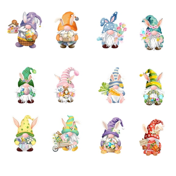Moocorvic 12Pcs Easter Gnomes Stickers for Kids, Vinyl Waterproof Stickers for Refrigerator, Birthday Party Favor