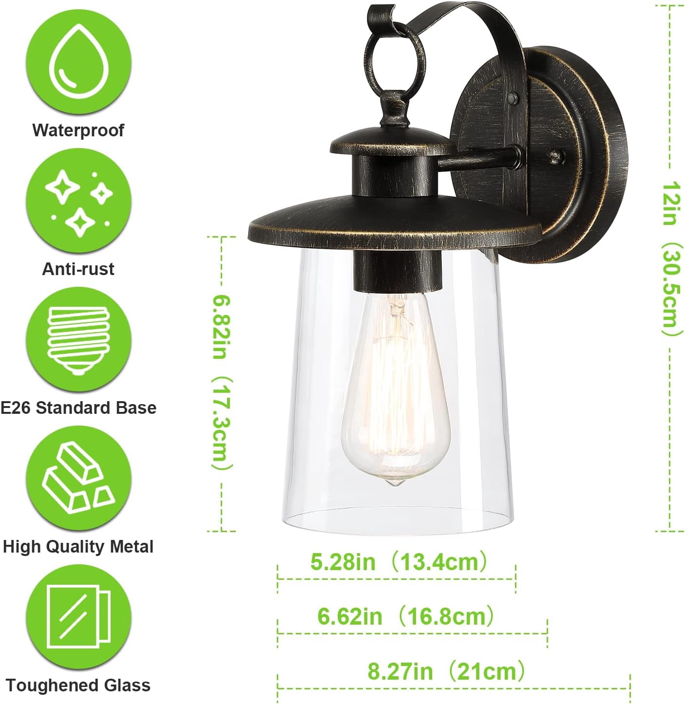 Revtronic Outdoor Wall Lights, Rustic Bronze, Exterior Light Fixtures with Clear Glass Shade for Outside House Garage