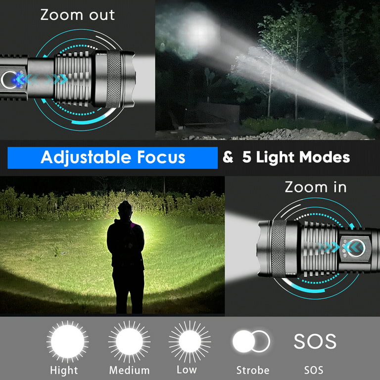 Product Name: Rechargeable 10000/2000/300 High Lumens LED Flashlights,  XHP90.8 Tactical Flashlight with Zoomable & 5 Modes & IPX7 Waterproof,  Military Grade Super Bright Flashlights for Emergencies, Camping