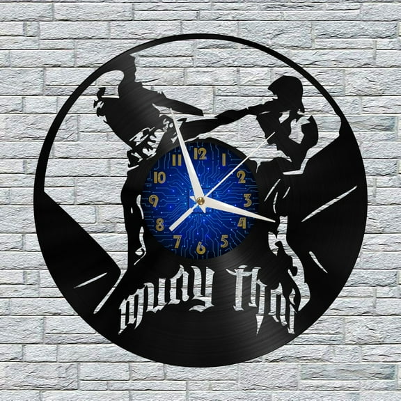 Muay Thai Vinyl Wall Clock, Vinyl Record Clock Wall Art Silent & Non-ticking(12 inchs B)