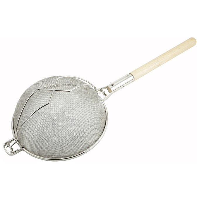12" Double Mesh Strainer, Reinforced, Round Handle, Nickel plated,2