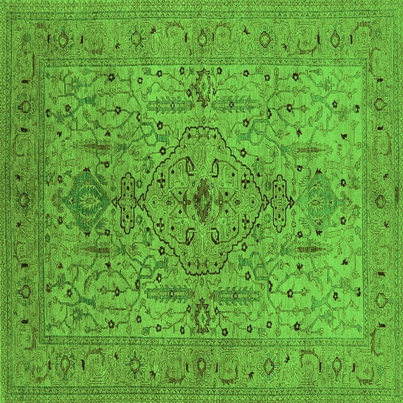 Ahgly Company Indoor Square Oriental Green Traditional Area Rugs, 4' Square