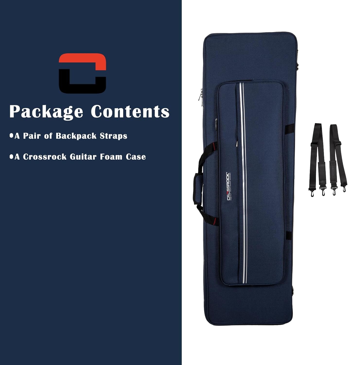 Crossrock Bass Guitar Foam Case for Precision & Jazz | Lightweight Blue Gig Bag with Plush Interior, Adjustable Fit & Storage (CRP300BBL)