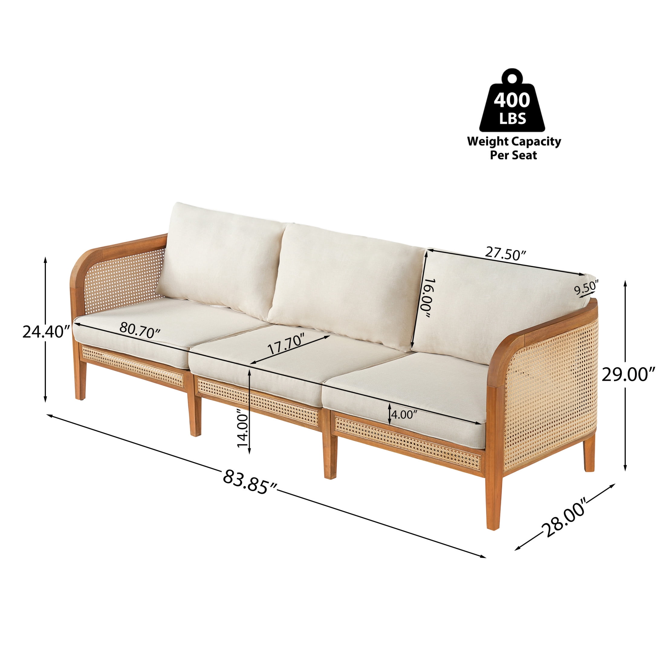 Christopher Knight Home Outdoor 3 Seater Sofa with Wicker, Beige Cushions, Teak