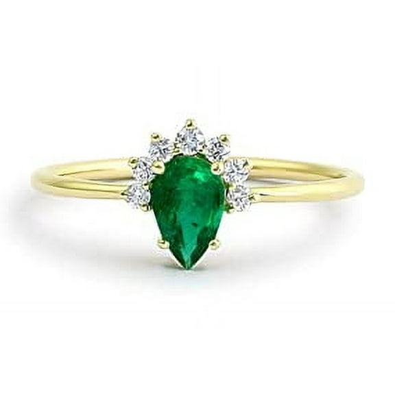 HeartsAndYou 1.2ct Natural Green Emerald & Diamond Crown Ring 100% REAL 14k SOLID Yellow Gold