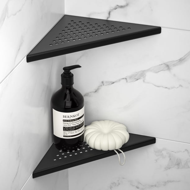 Bernkot Estante de ducha esquinero de 8 pulgadas, paquete de 2 lechadas de acero inoxidable 304 en estantes de baño, estante empotrado para pared de azulejos (8 pulgadas, negro)