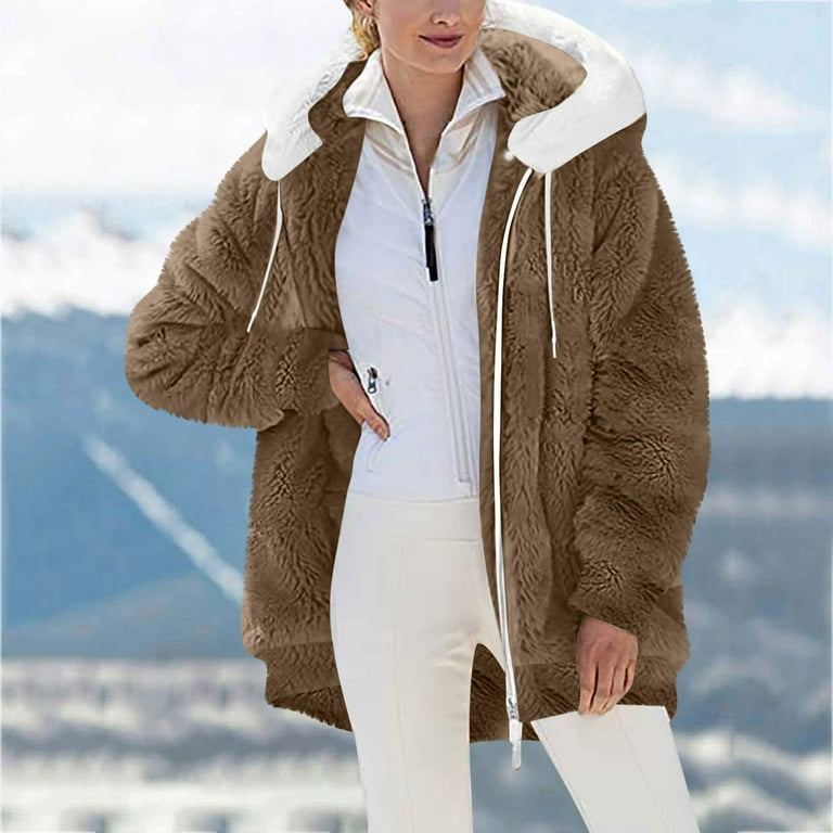 Women's Teddy Bear Eared Plush Jacket Coat 2025 Hooded Color