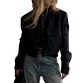 thumbnail image 1 of Women'S Button Down Bombers Jacket Drop Shoulder Short Cropped Coat Outwear Black S, 1 of 7