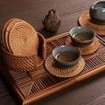 thumbnail image 4 of Eneocare Handmade Natural Rattan Coasters for Drinks, Wicker Boho Coasters, Woven Coasters for Drinks | Heat Resistant Reusable Saucers, Round Straw Trivet for Teacup, Set of 6 with Holder, 4 of 8
