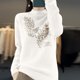thumbnail image 4 of Suéter de cuello alto para mujer, color liso, con diamantes de imitación, cuello medio alto, suéter de punto, blusa para mujer, 4 of 4