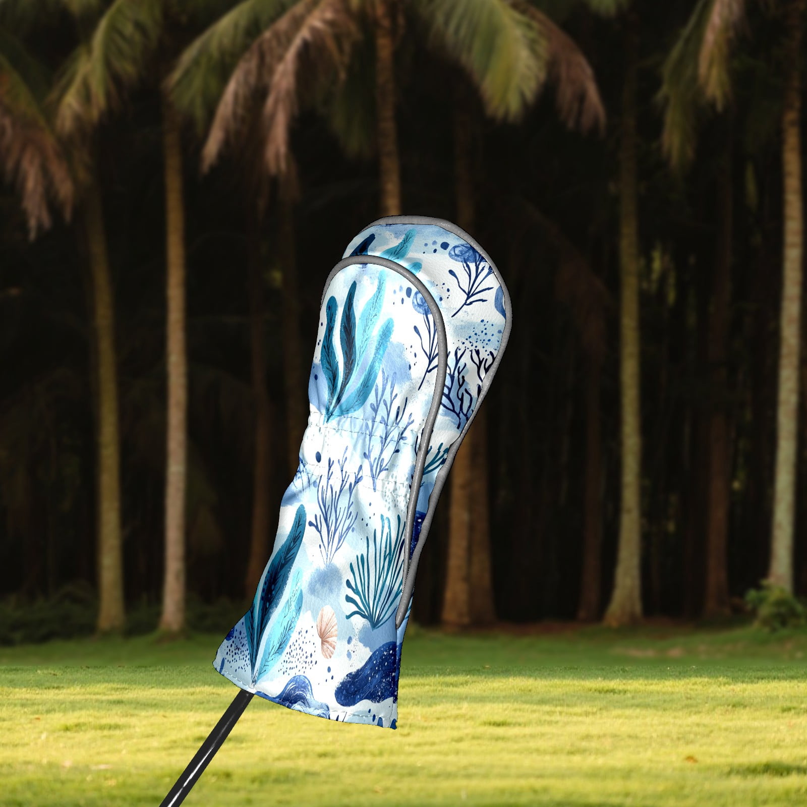 Golf Club Covers PU Leather Waterproof Head Covers for Fairway Woods Hybrids Marine Plants