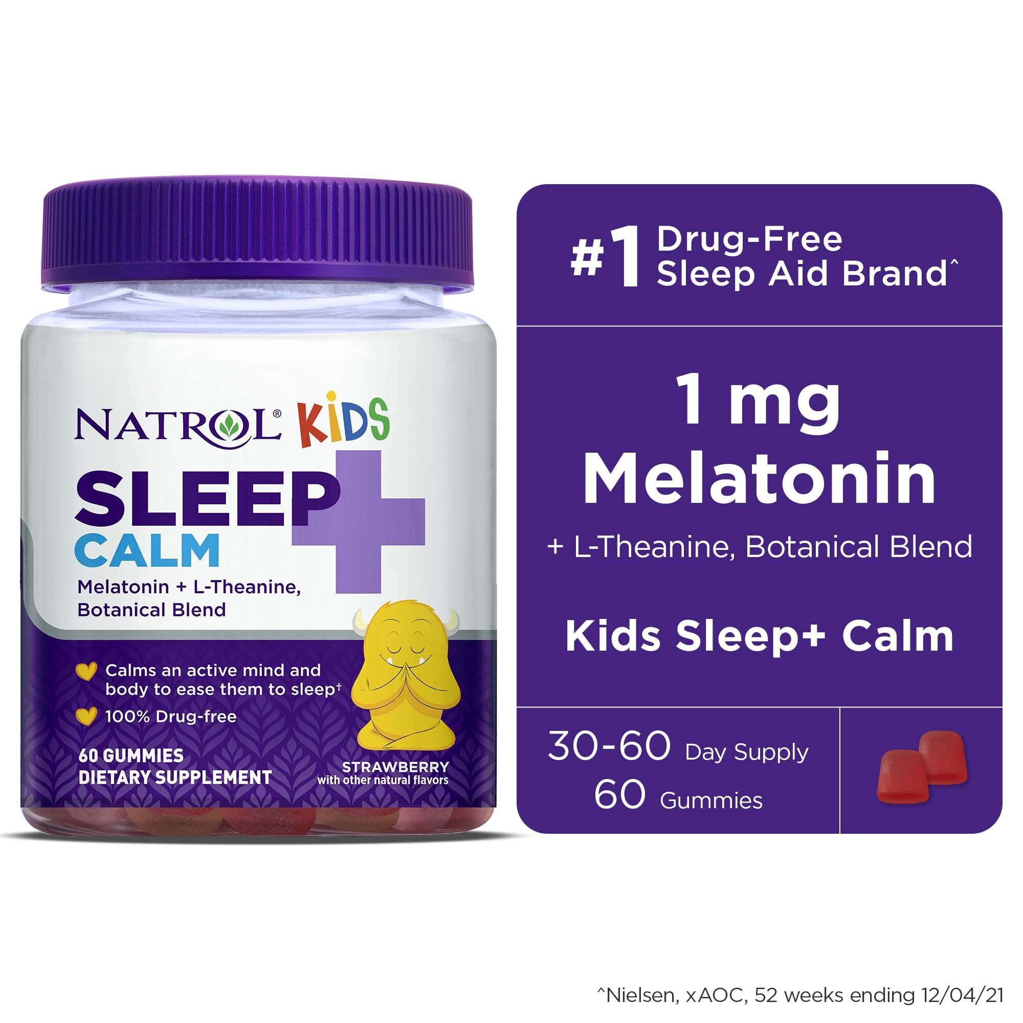 Natrol Kids Sleep+ Calm, Melatonin and LTheanine, Gummies, 60ct