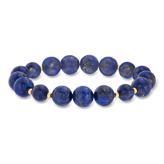 Ross-Simons Lapis Bead Stretch Bracelet With 14kt Yellow Gold, Women's, Adult