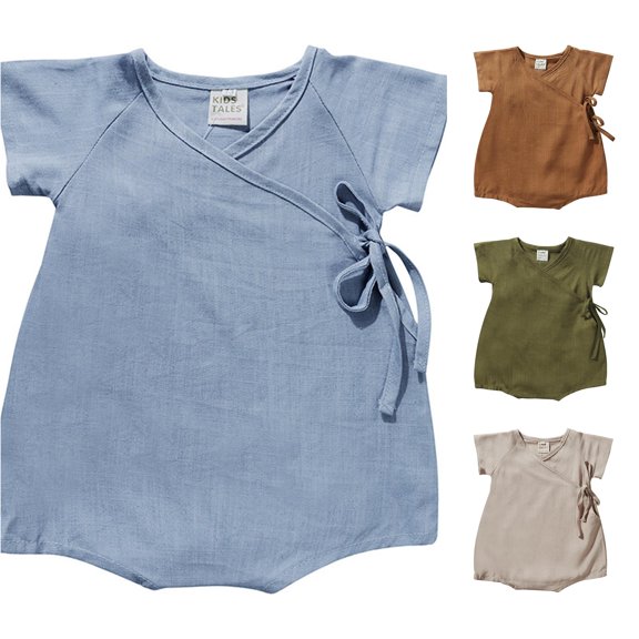 ZXLBBD Girls Kimono Robe Newborn Linen Yarn Robe Baby Solid Romper Short Sleeve Loungewear Comfort Soft Home Outfit Casual Outdoor,Blue,Size 12 M-18 M
