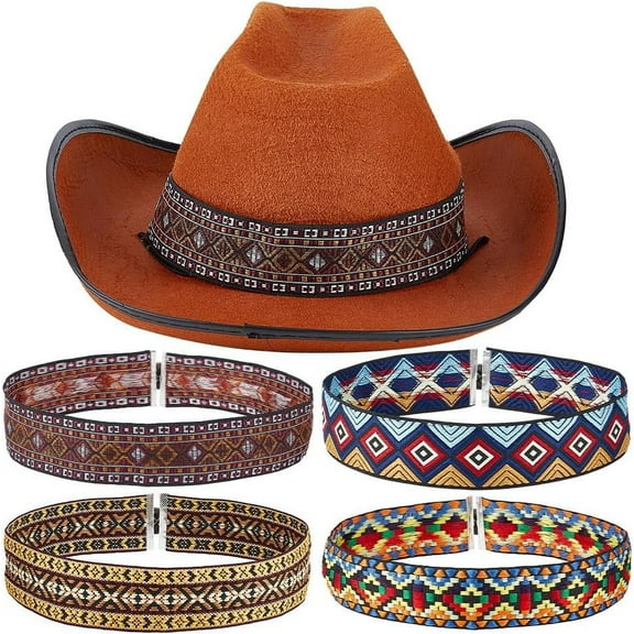 1 Set 8pcs 4 Styles Hat Bands Ethnic Style Hat Belts Cowboy Hat Belts 56cm Length Western Hat Bands for Boho Stretchable Hat Bands Beaded Hatband for Hats Accessories Hat Decoration