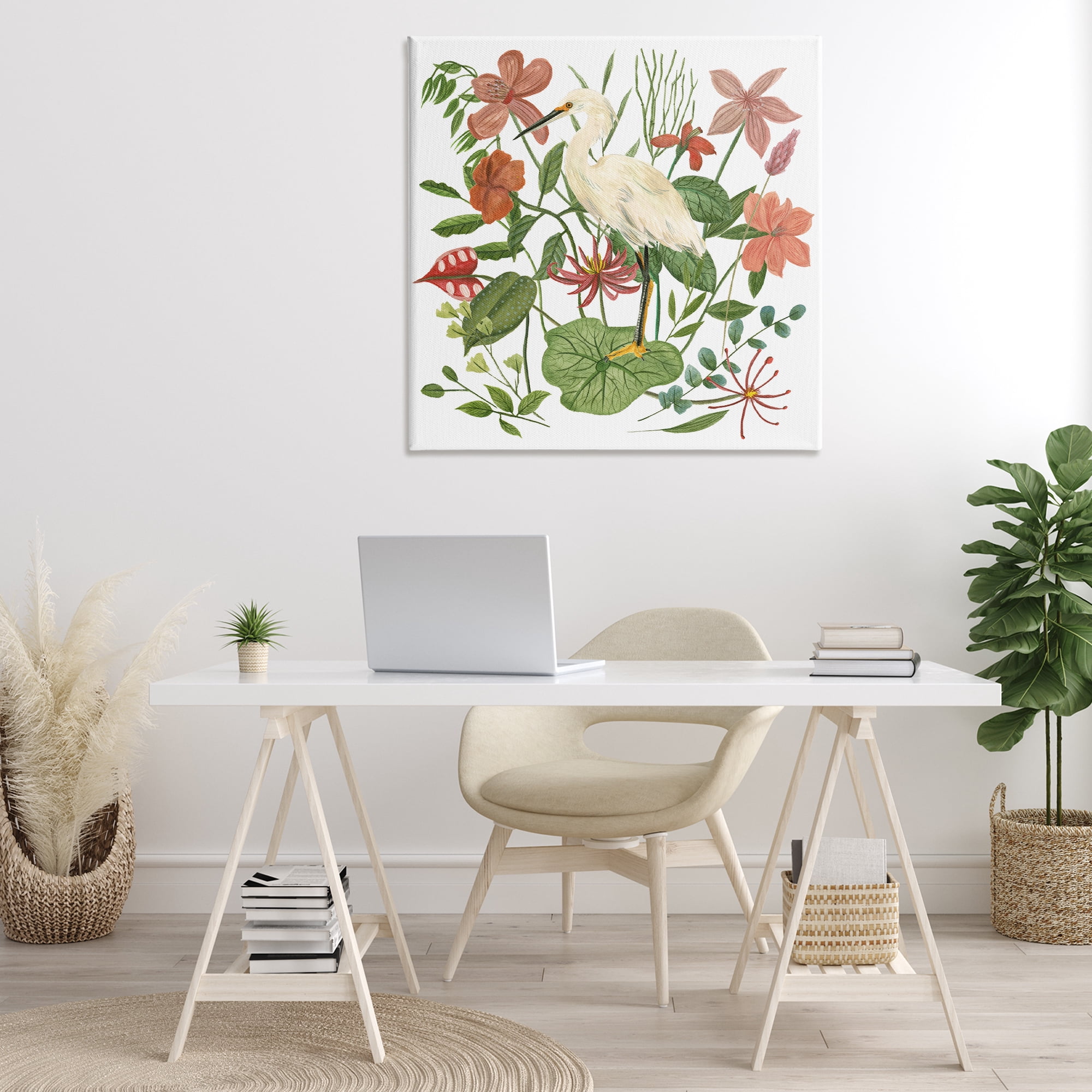 Stupell Industries Heron with Wild Florals Landscape Painting Gallery Wrapped Canvas Art Print Wall Art, 36 x 36