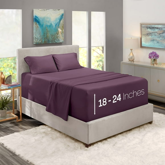 Nestl Extra Deep Pocket Sheets - Fits Mattress 18-24 Inches Deep, Extra Deep Pocket California King Size Sheets, 4 Piece Cal King Sheets, Cal King Sheets Deep Pocket, Purple Eggplant