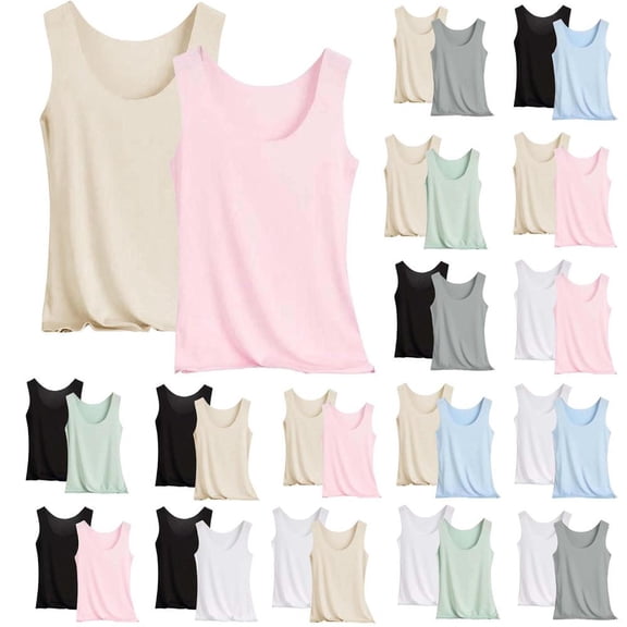 Plus Size Women's 2-Pack U-Neck Sleeveless Tank Tops, Soft Polyester for Casual Daily Summer Wear
