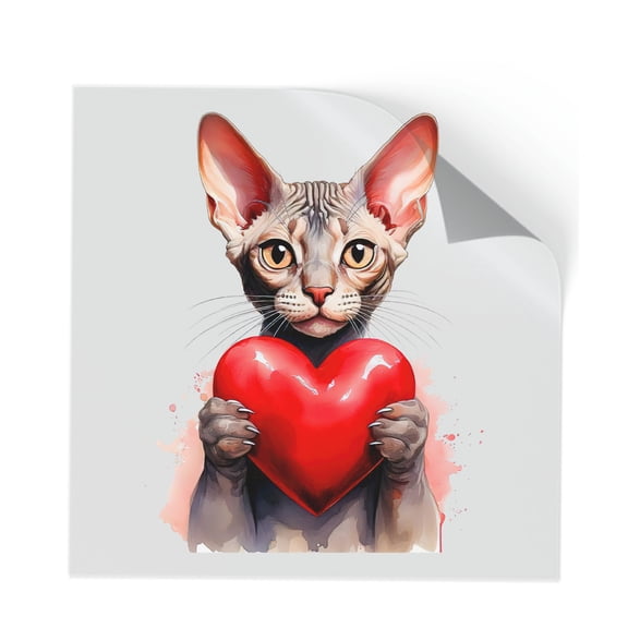 Happy Valentine's Day Sphynx Brings Love Heart Cutout Transfer Sticker Cat Lover Kitten Owner Gifts Idea Transparent Decal Art Decor - 02028