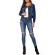 thumbnail image 2 of CHAQUETA DE DENIM CORTA SIN CUELLO DE MANGA LARGA PARA MUJERES INSPIRE CHIC TALLA XS AZUL OSCURO, 2 of 7