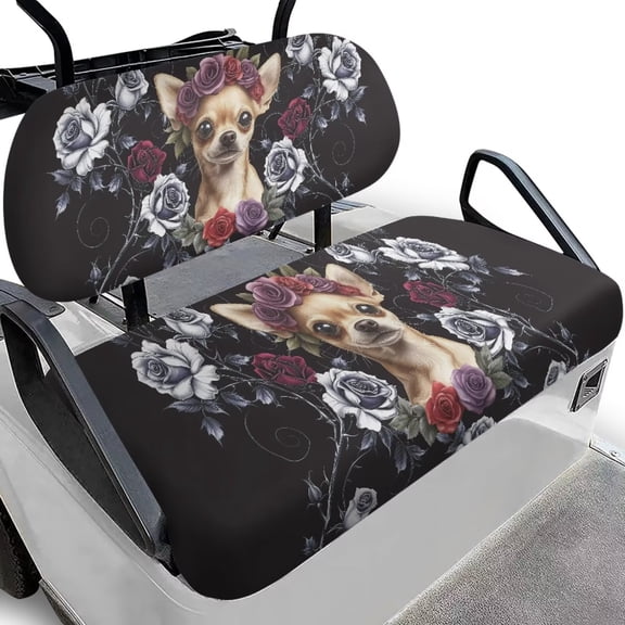 chaqlin Rose Chihuahua Golf Cart Seat Covers Lightweight Soft Bench Seat Covers Kit for Yamaha Club Car and Most Original Front Seat, Easy to Install