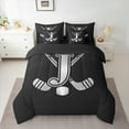 thumbnail image 2 of Homewish Kids Teens Ice Hockey Bedding Comforter Set 7 Pieces for Boys Girls, Black Gray Monogrammed Full Bedding Set, Sports Theme Fitted Sheet Flat Sheet, Lightweight Room Decorative, 2 of 8