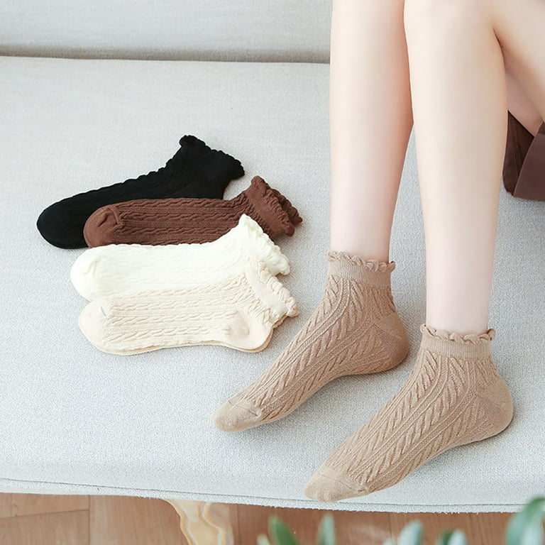 Women Ankle Socks Fashion 5 Pairs Solid Color Thin Summer Socks