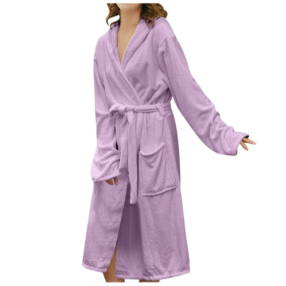 Honeeladyy Womens Fleece Long Robe, Winter Warm Loose Soft Bathrobes with Belt Long Sleeve Homewear for Holiday Wedding Gift