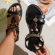 thumbnail image 5 of Sandalias de Correa de Tobillo Negra de Pie Redondo de Pie Abierto de Pie Romano con Perlas de Playa Bohemia para el Uso Al Aire Libre Sandalias de Mujer Cómodas Caminando, 5 of 5